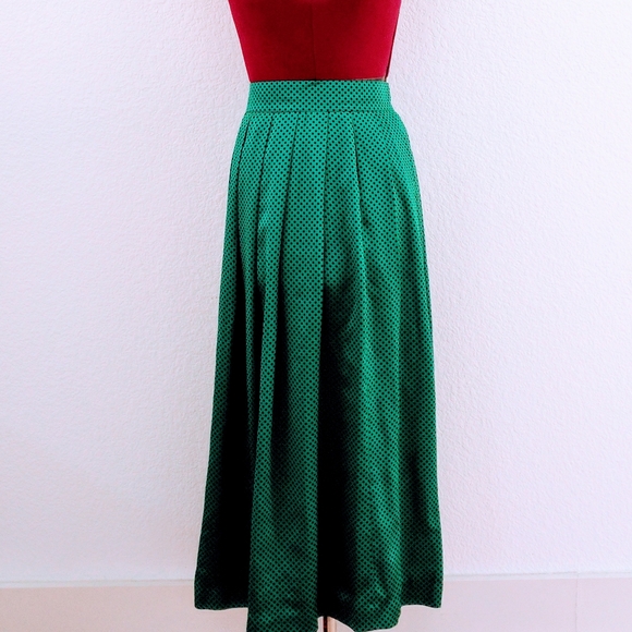 Vintage Dresses & Skirts - Emerald Green black polka dot Maxi skirt